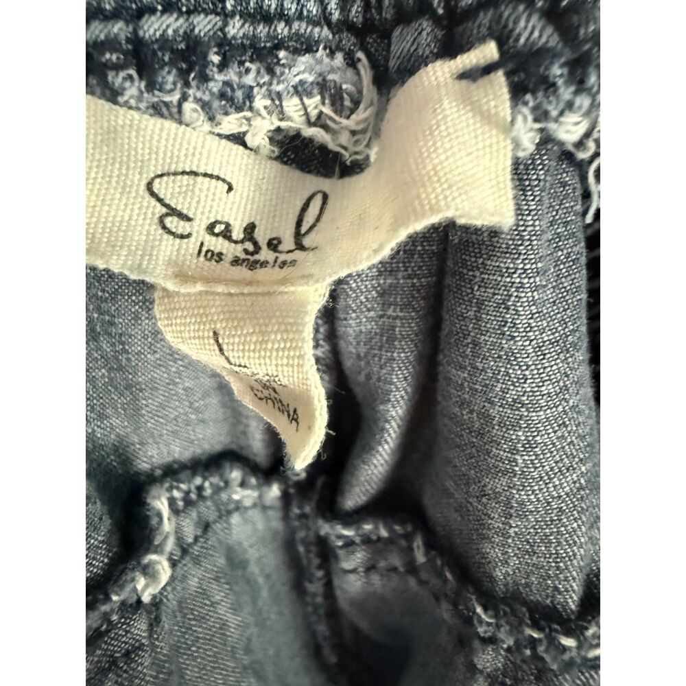 Easel Womens Large Wide Leg Boho Hippie Blue Denim Drawstring Stretch Pants - Picture 5 of 6